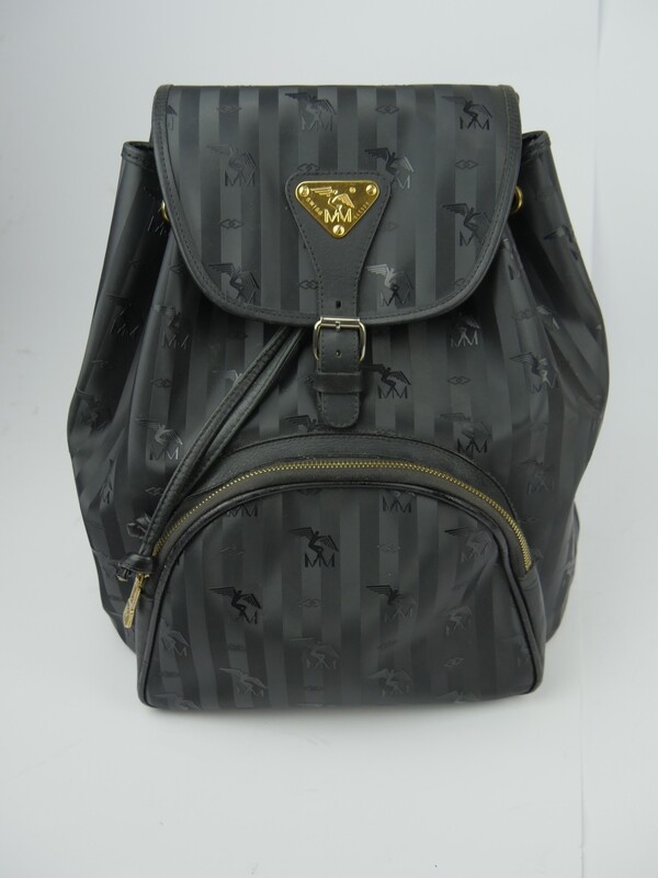 Maison Mollerus Vinerus Canvas Rucksack in Schwarz – Gold / Zustand 4 – guter Zustand mit wenig Gebrauchsspuren