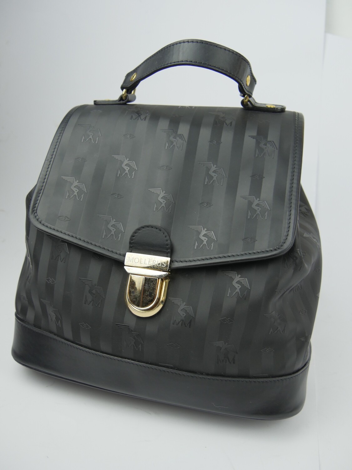 Maison Mollerus Vinerus Canvas MINUSIO Rucksack / Beutel in Schwarz – Gold / Zustand 4 – guter Zustand mit wenig Gebrauchsspuren