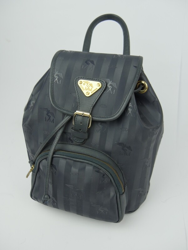 Maison Mollerus Vinerus Canvas Rucksack in Dunkelblau – Gold / Zustand 4 – guter Zustand mit wenig Gebrauchsspuren