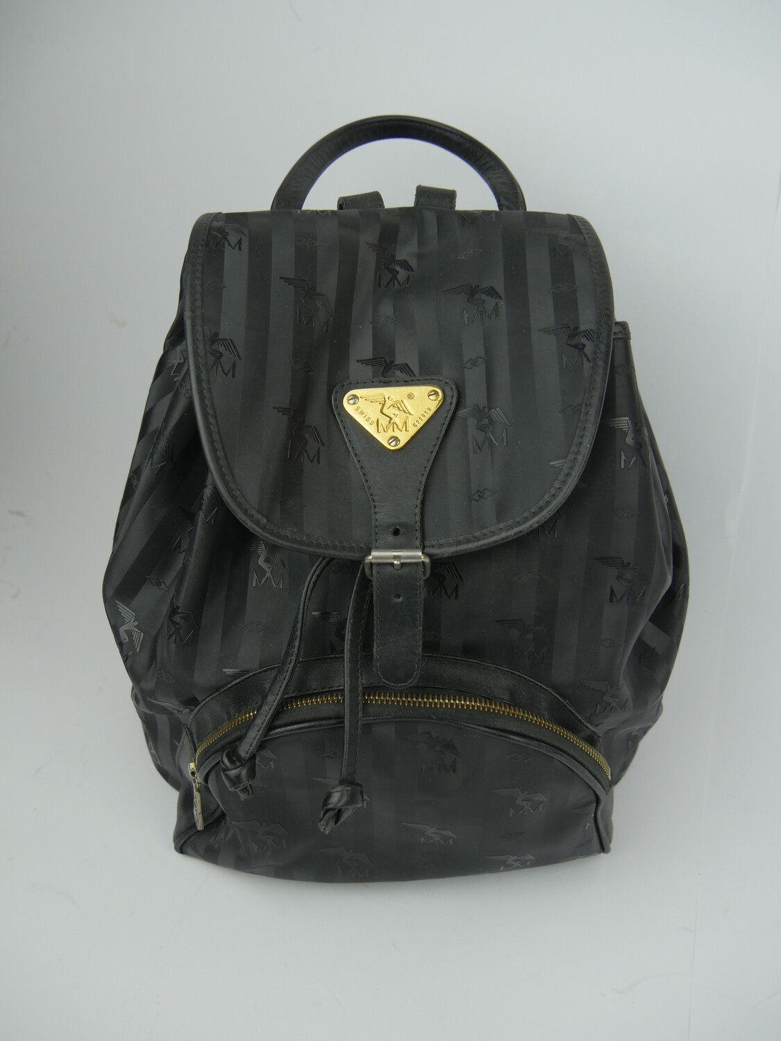 Maison Mollerus Vinerus Canvas Rucksack in Schwarz – Gold / Zustand 3 – aussen und/oder innen deutliche Gebrauchsspuren