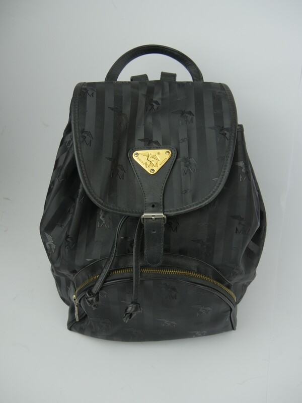 Maison Mollerus Vinerus Canvas Rucksack in Schwarz – Gold / Zustand 3 – aussen und/oder innen deutliche Gebrauchsspuren
