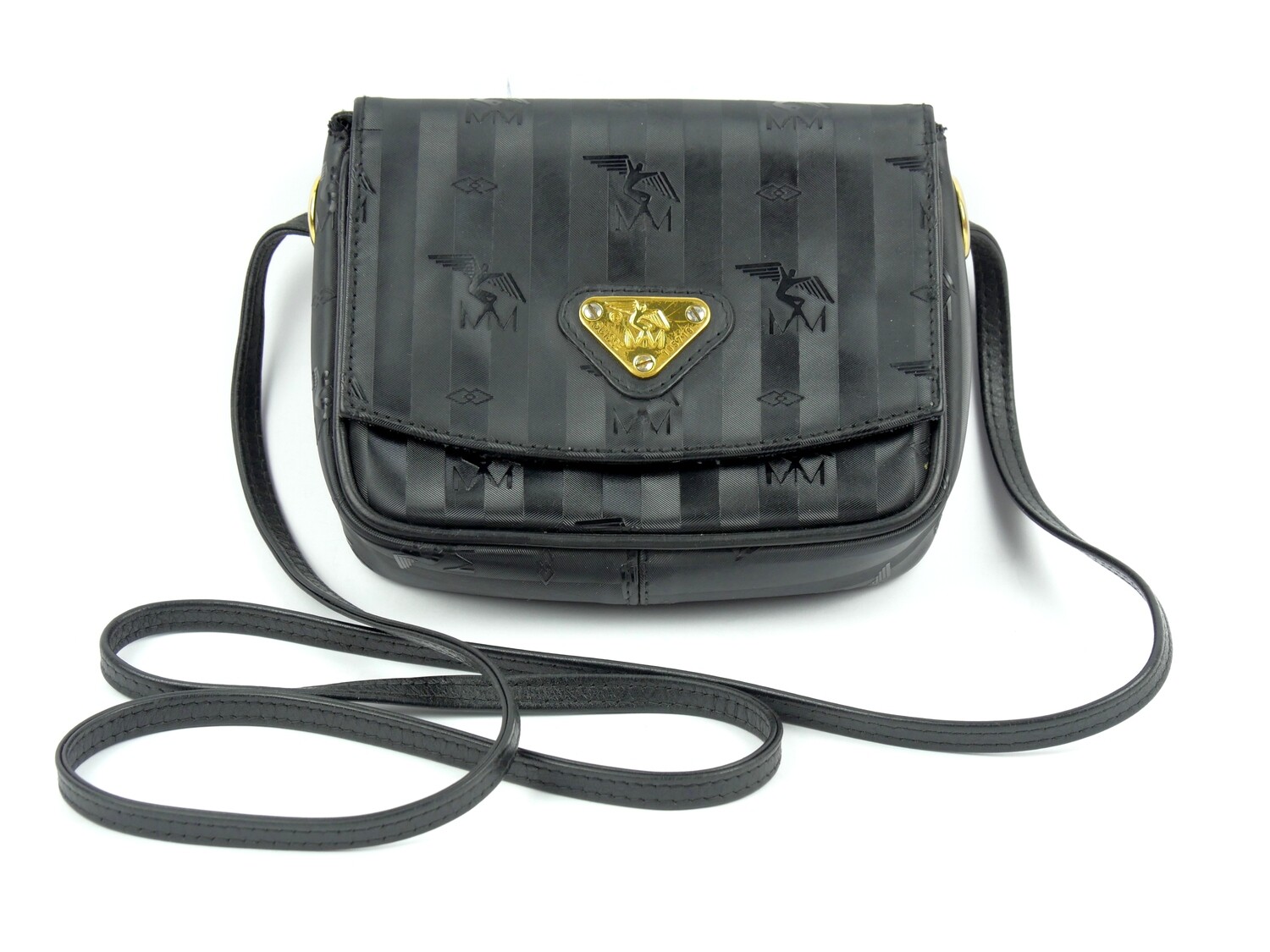 Maison Mollerus Vinerus Canvas Umhängetasche in Schwarz-Gold / Zustand 3 – aussen und/oder innen deutliche Gebrauchsspuren