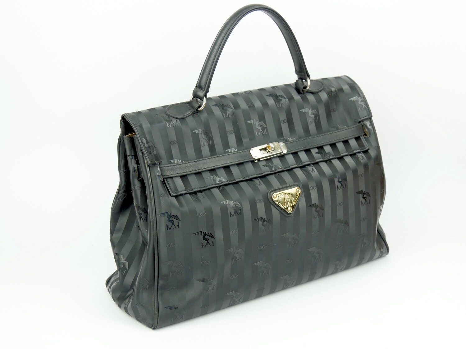 Maison Mollerus Handtasche / Kellybag in Schwarz-Silber / Zustand 4 – guter Zustand mit wenig Gebrauchsspuren