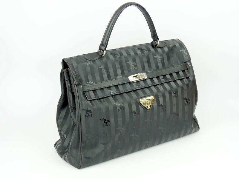Maison Mollerus Handtasche / Kellybag in Schwarz-Silber / Zustand 4 – guter Zustand mit wenig Gebrauchsspuren