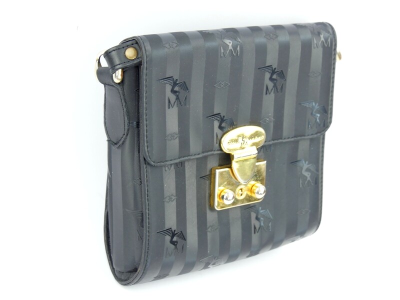 Maison Mollerus Umhänge-/ Crossbody-Tasche in Schwarz – Gold / Zustand 3 - aussen und/oder innen deutliche Gebrauchsspuren