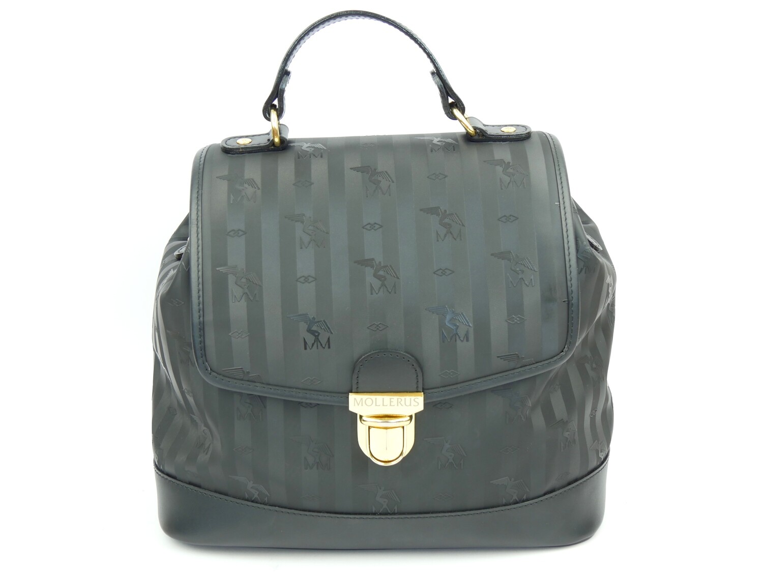 Maison Mollerus Vinerus Canvas Rucksack / Beutel MINUSIO in Schwarz – Gold / Zustand 5 – minimale Gebrauchsspuren