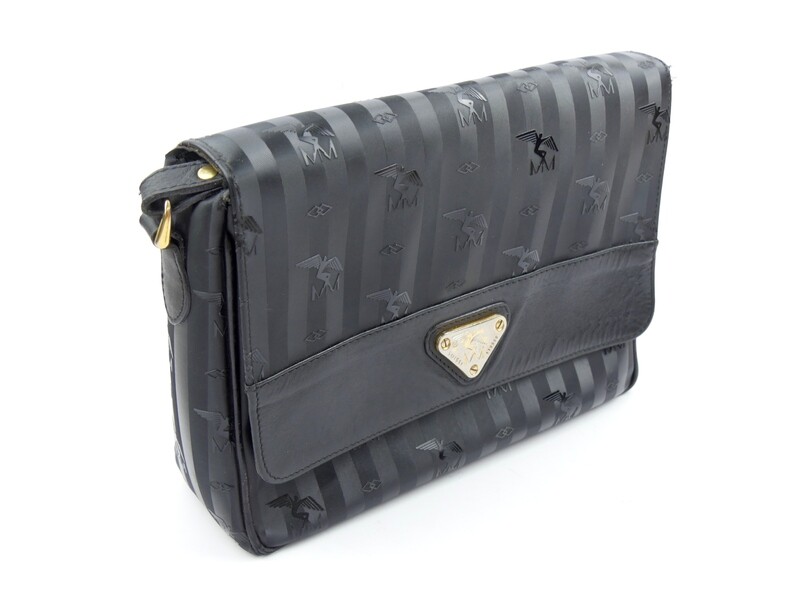 Maison Mollerus Umhängetasche / Crossbody-Tasche in Schwarz – Silber (vorm. Gold) / Zustand 3 – aussen und/oder innen deutliche Gebrauchsspuren