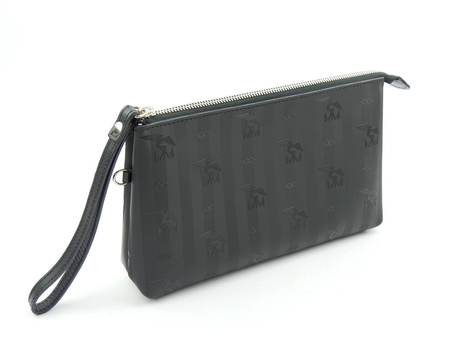 Maison Mollerus Vinerus Necessaire / Clutch CAMOGHE in Schwarz-Silber / 
Zustand: 5 – minimale Gebrauchsspuren