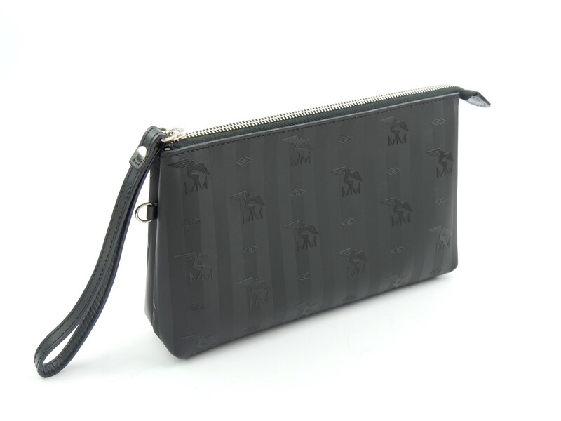 Maison Mollerus Vinerus Necessaire / Clutch CAMOGHE in Schwarz-Silber / 
Zustand: 5 – minimale Gebrauchsspuren