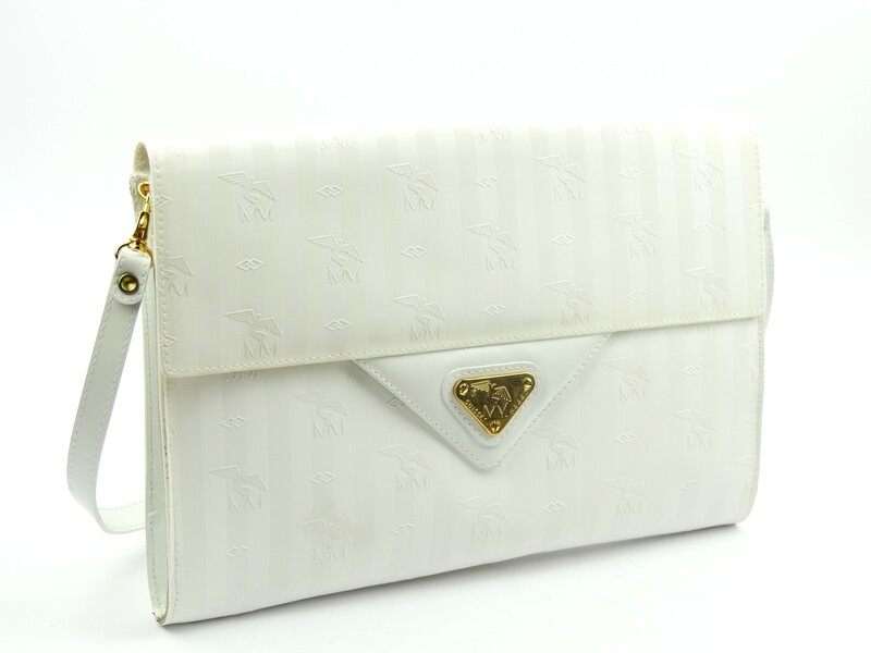 Maison Mollerus Vinerus Canvas Umhängetasche / Clutch in Weiss-Gold / Zustand 4 – guter Zustand mit wenig Gebrauchsspuren