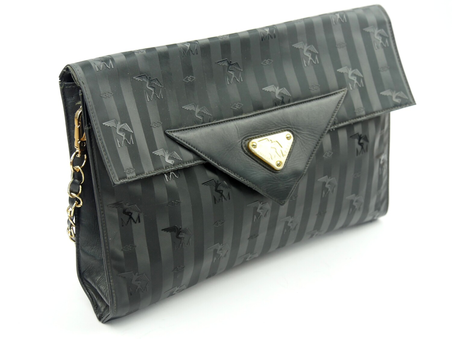 Maison Mollerus Vinerus Canvas Umhängetasche / Clutch in Schwarz-Gold / Zustand 3 – aussen und/oder innen mit deutlichen Gebrauchsspuren