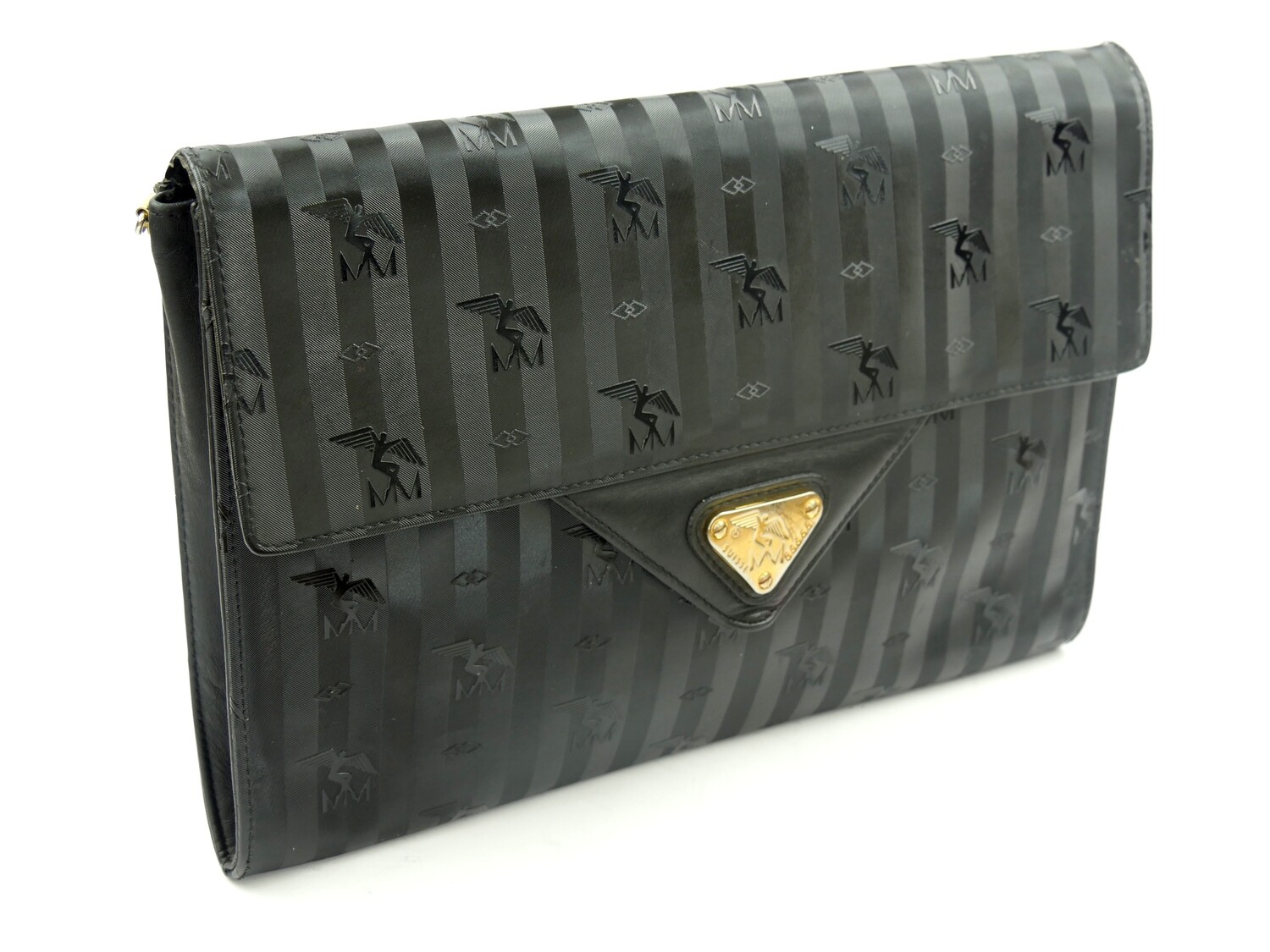 Maison Mollerus Vinerus Canvas Aktentasche / Clutch in Schwarz-Gold / Zustand 3 – aussen und/oder innen mit deutlichen Gebrauchsspuren