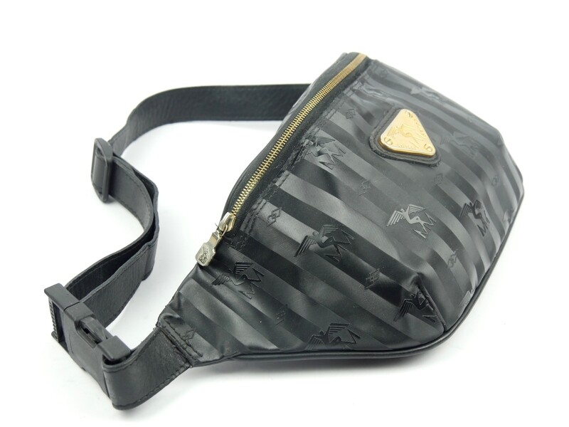 Maison Mollerus Vinerus Canvas Bauchtasche in Schwarz-Gold / Zustand: 3 – innen und/oder aussen deutliche Gebrauchsspuren