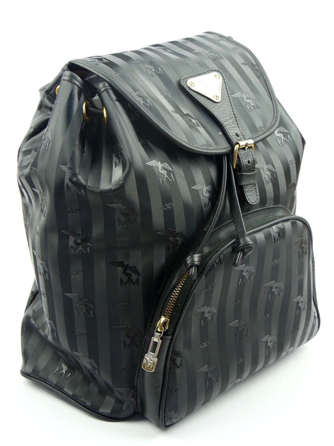 Maison Mollerus Vinerus Canvas Rucksack in Schwarz-Gold / Zustand 4 – guter Zustand mit wenig Gebrauchsspuren
