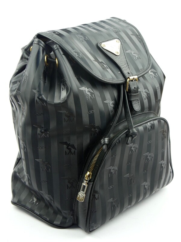 Maison Mollerus Vinerus Canvas Rucksack in Schwarz-Gold / Zustand 4 – guter Zustand mit wenig Gebrauchsspuren