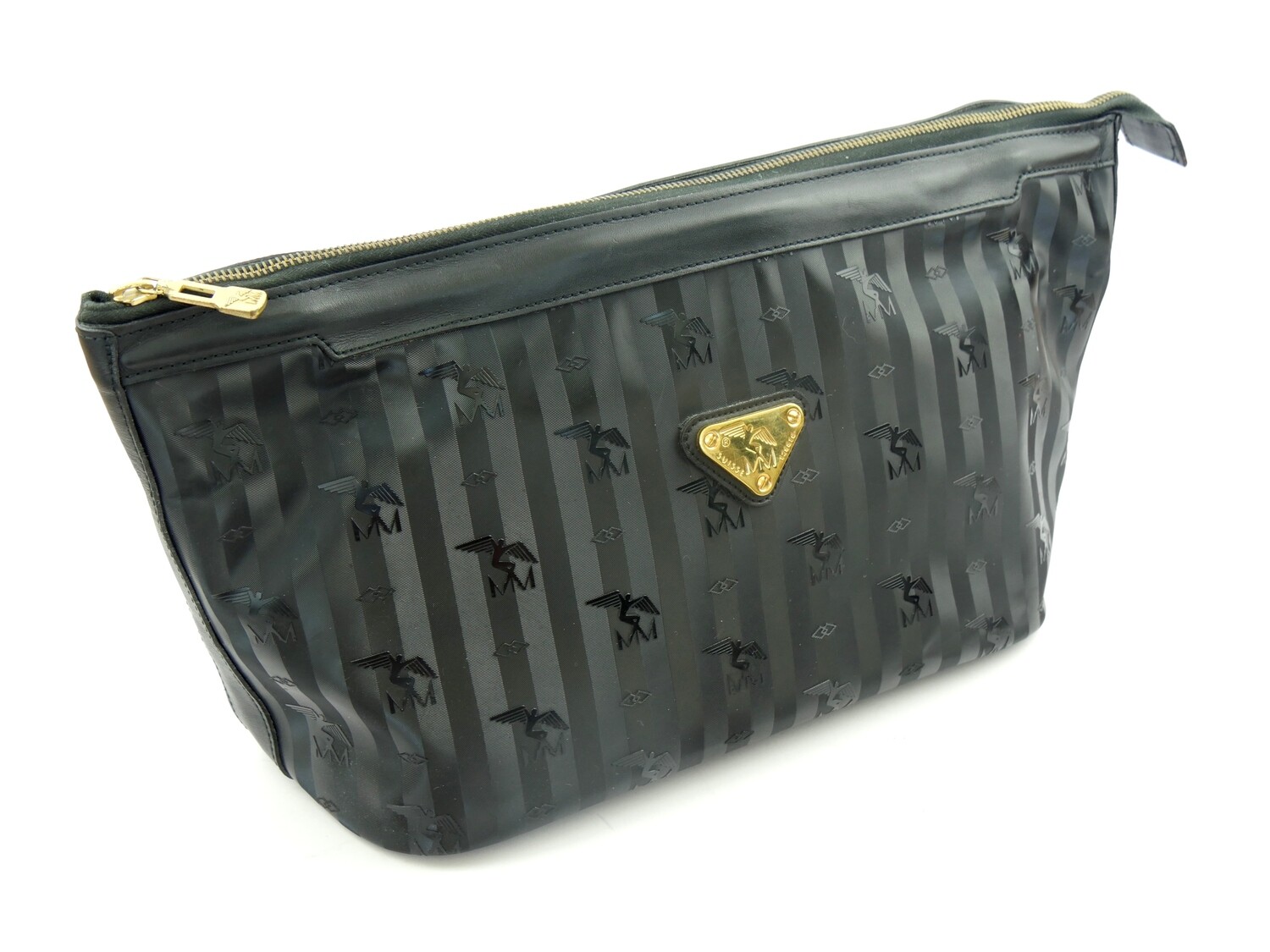 Maison Mollerus Vinerus Canvas Necessaire in Schwarz-Gold / Zustand: 4 – guter Zustand mit wenig Gebrauchsspuren