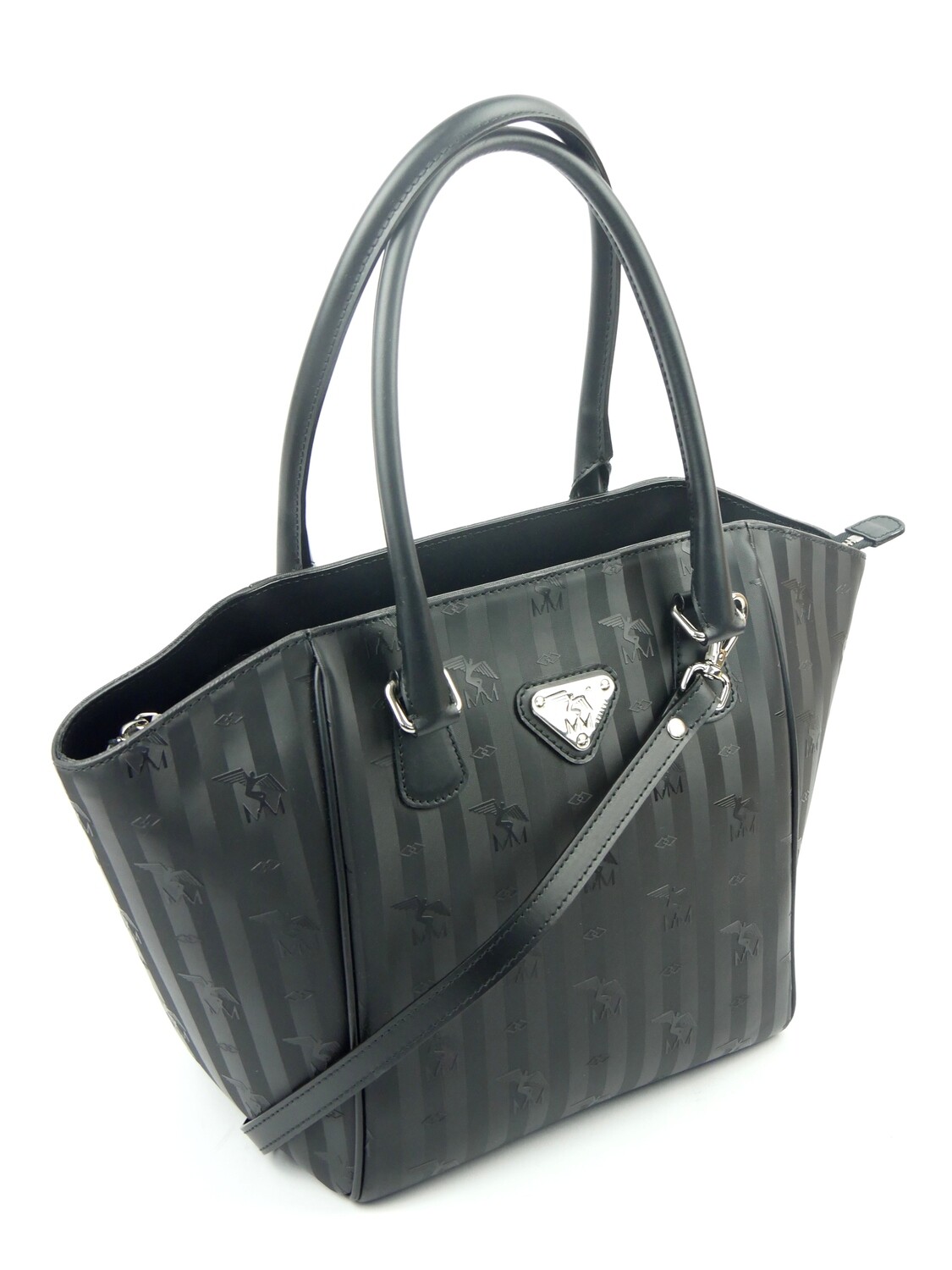 Maison Mollerus Vinerus Canvas Handtasche MURI in Schwarz-Silber/ Zustand 5 – minimale Gebrauchsspuren