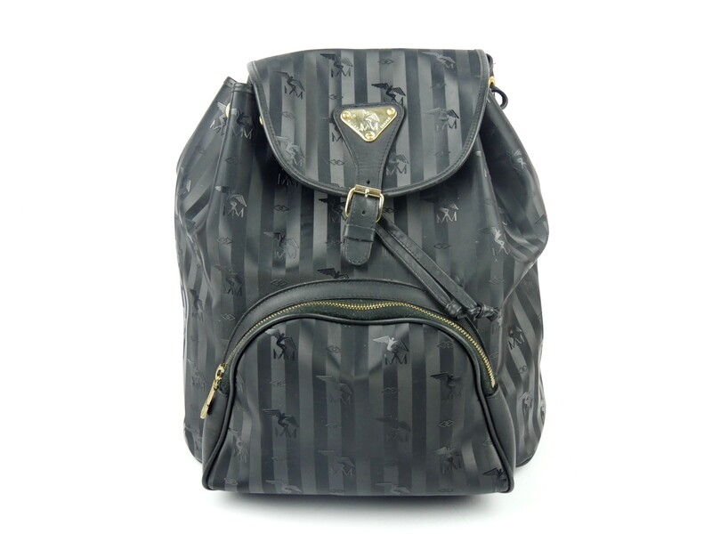 Maison Mollerus Vinerus Canvas Rucksack in Schwarz – Gold / Zustand 5 – minimale Gebrauchsspuren