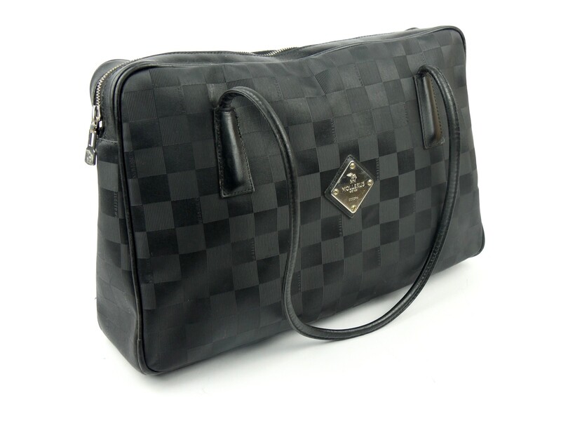 Maison Mollerus Vinerus Shopper in Schwarz-Silber, Karomuster / Zustand 5 – minimale Gebrauchsspuren