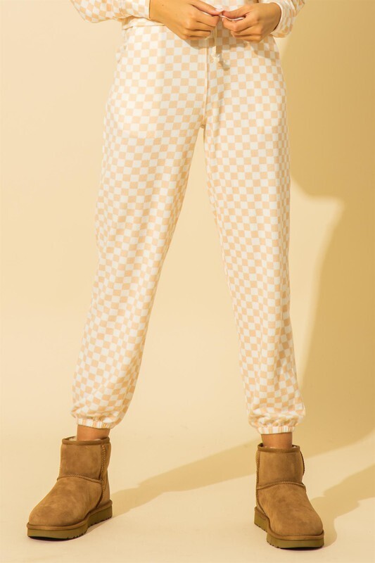 Pale Pink Checkered Lounge Joggers 