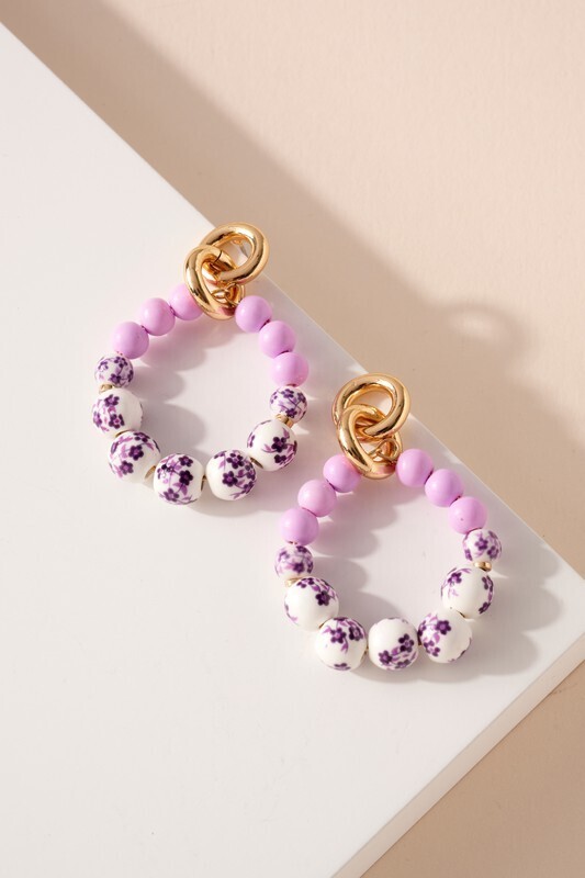 Earrings- Floral Beaded- Purple