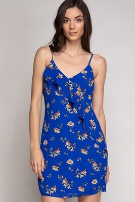 Capri Blue Floral Ruffle Dress