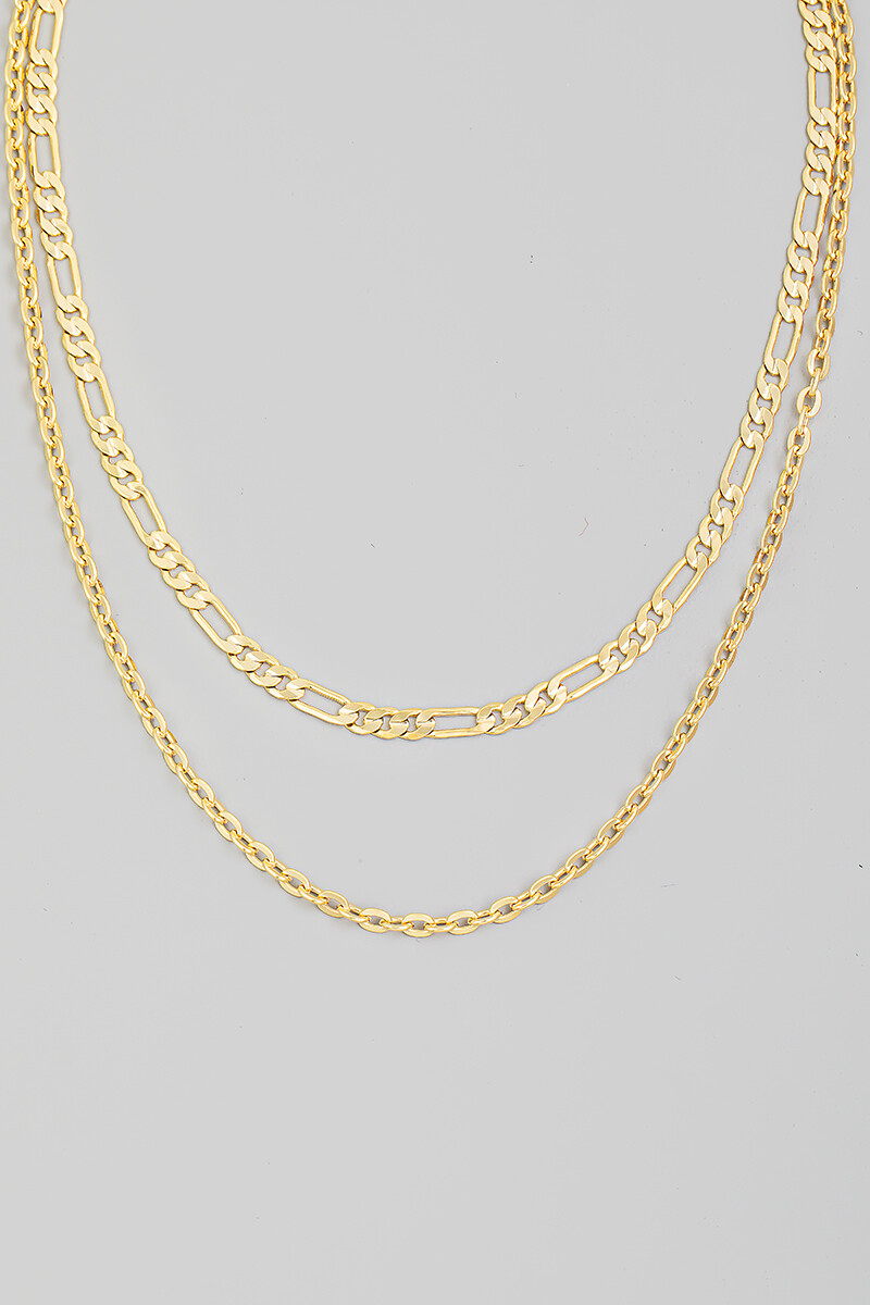 Necklace- Layered Flat Chainlink- Gold