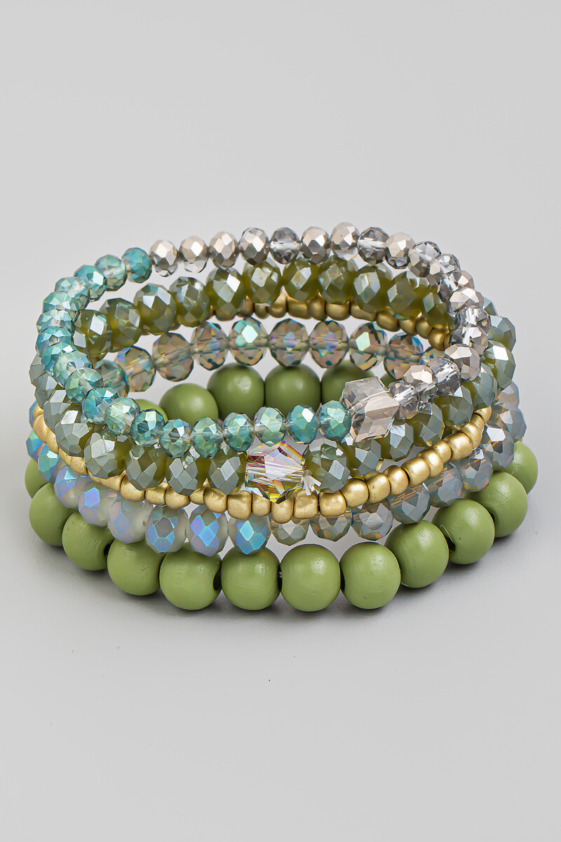 Bracelet Set- Green Beaded Multi Stackable