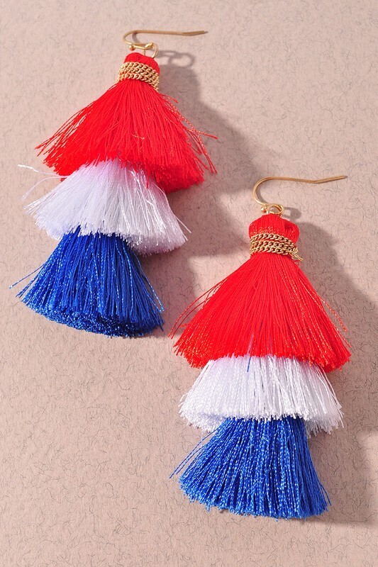 Earrings- Red, White & Blue Tassel