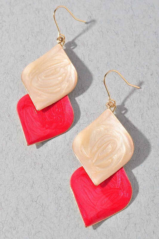 Earrings- Red & White Tiered Drop