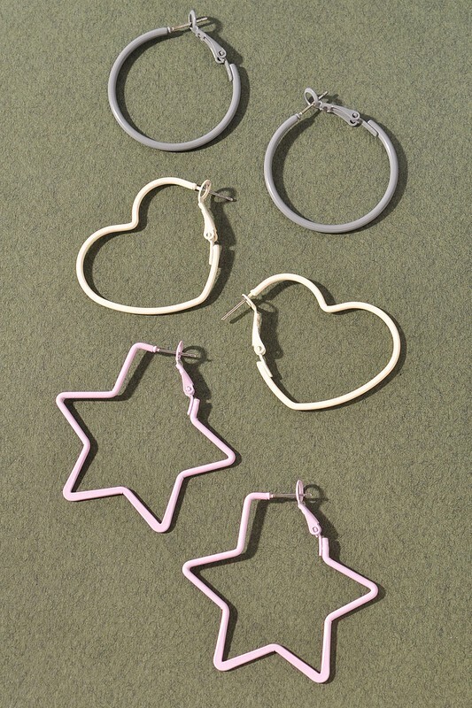 Earrings- 3 Pack—Star, Heart & Circle Hoops