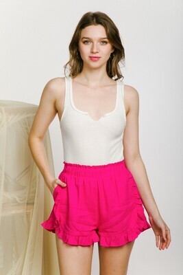 Linen Ruffle Shorts Hot Pink