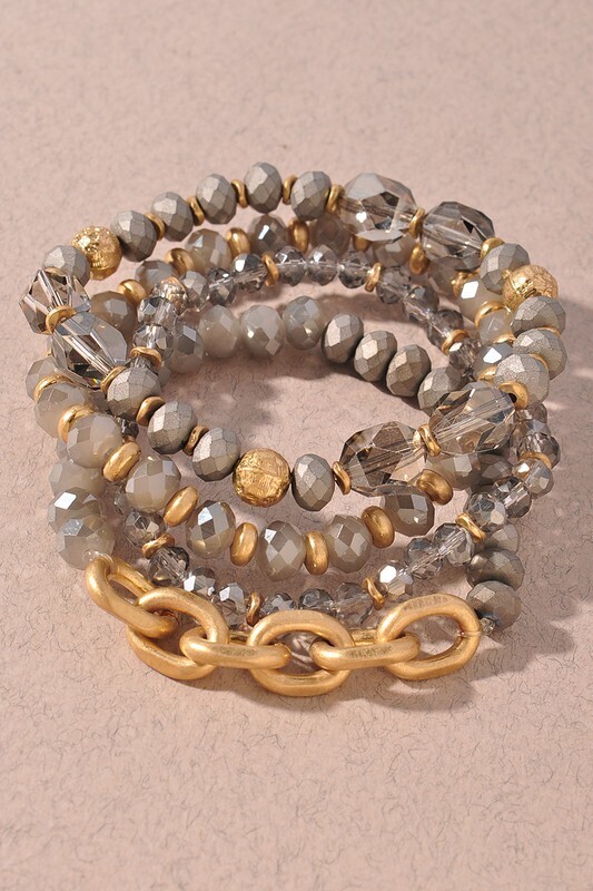 Bracelet Set- Beaded Link- Gray