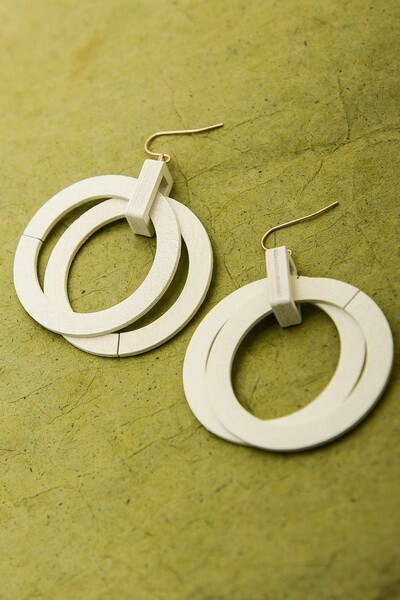 Earrings- Wooden Hoops-Cream