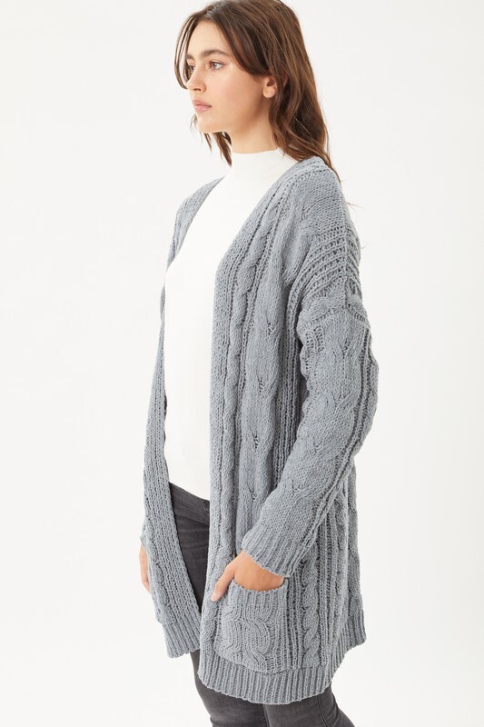 Steel Blue Chenille Cable Cardigan