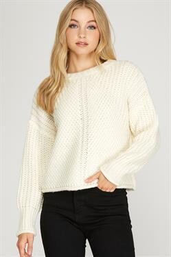 Cream Panel Knit Sweater