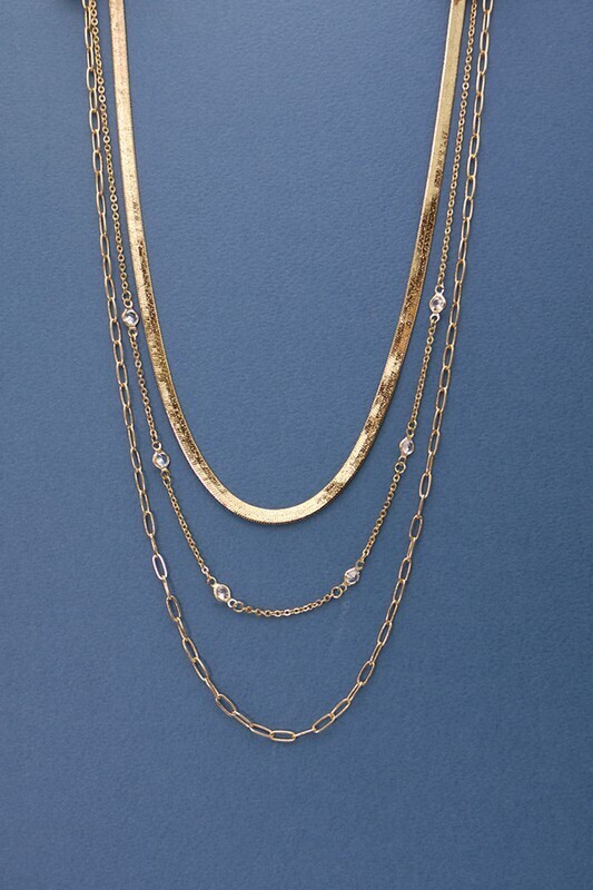 Necklace-- 3 strand- Snake + Rhine + Chain