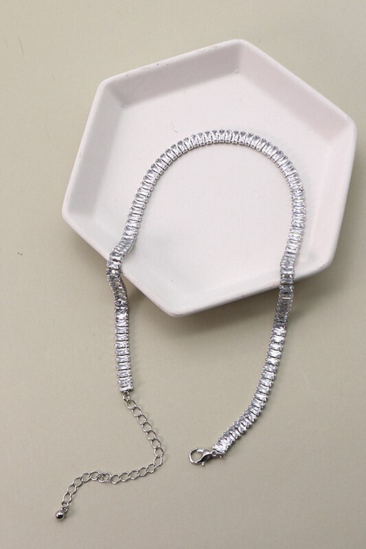 Necklace-- Baguette Choker- Silver