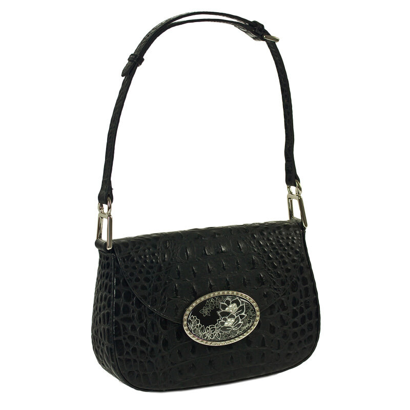 Small Shoulder - Black Leather - Silver Hardware- Gem Magnafab