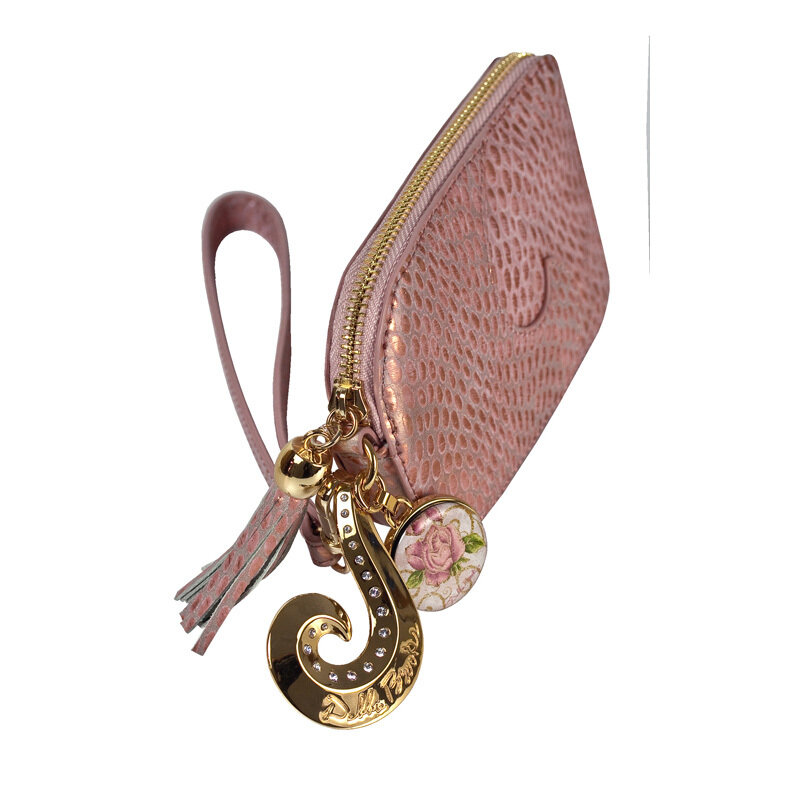 Wristlet - Pink Leather- Gold Hardware with Rose Gold Scrolls Mini-Magnafab Charm