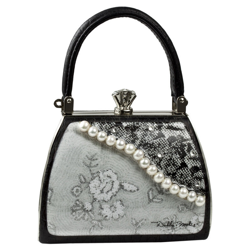 Petite Sassy - Black Leather - Black and White Pearls Luxury Edition