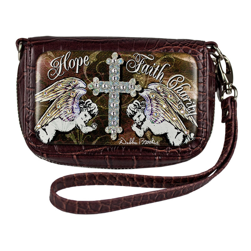 Wrist Bag Cell Phone Holder - Brown Cross