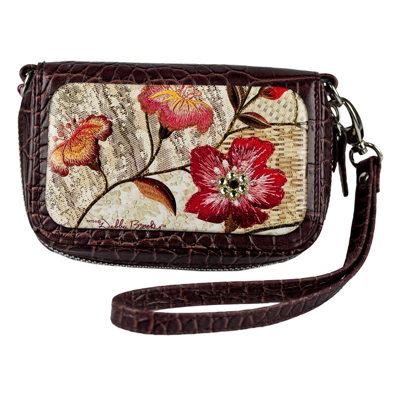 Wrist Bag Cell Phone Holder - Red Wicker Flower