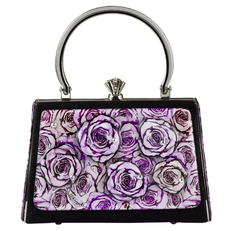 Large Petite - Black Satin - Lavendar Flowers Luxury Edition