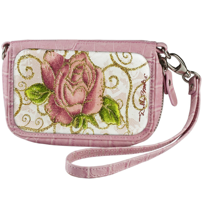 Wrist Bag Cell Phone Holder - Rose Gold Scrolls