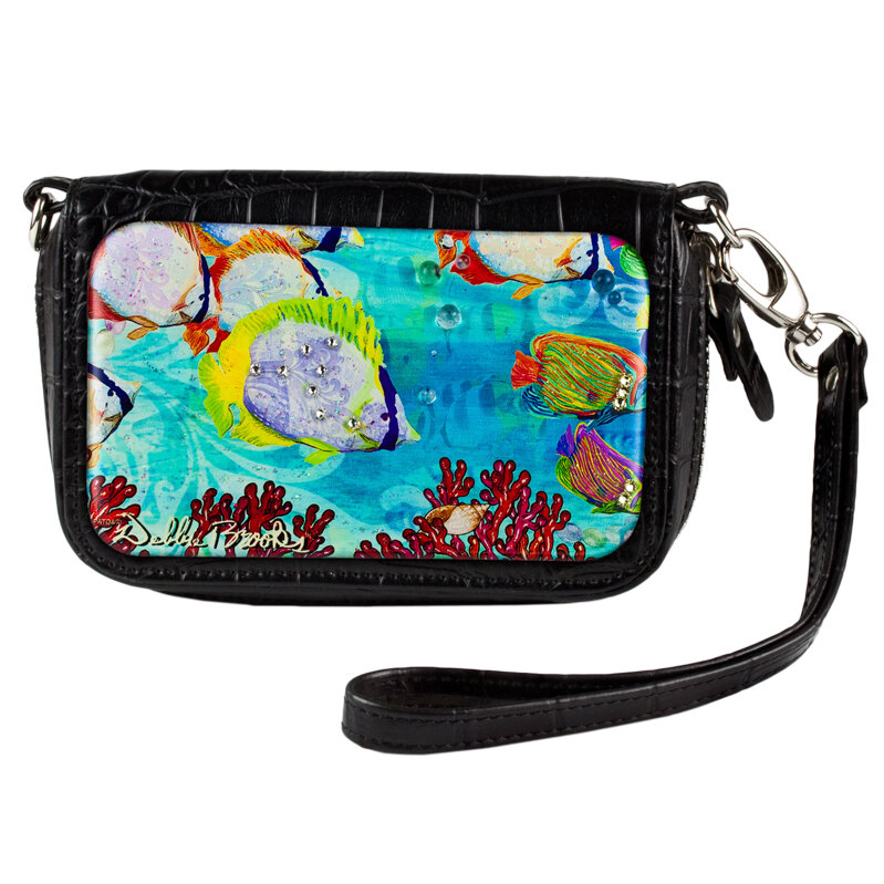 Wrist Bag cell phone holder - Black - Tropical Fish