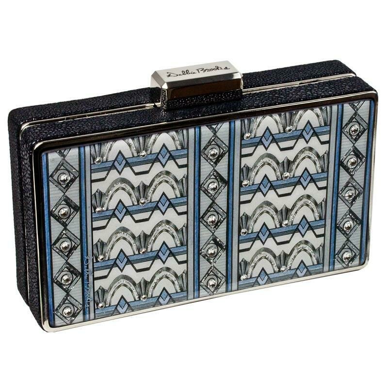 Box Clutch - Silver Hardware - Blue Deco