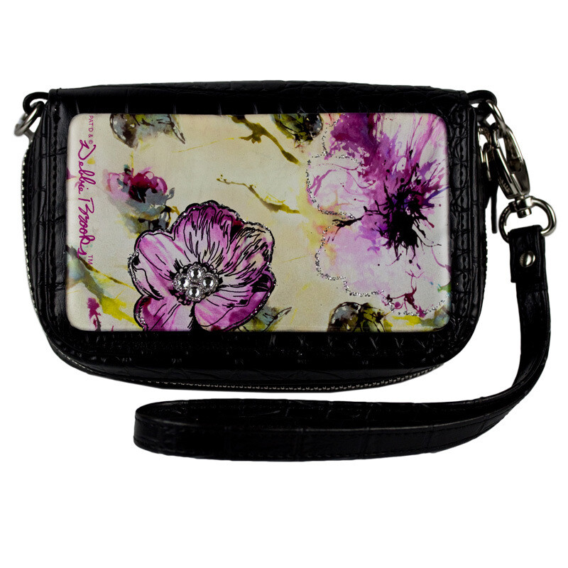 Wrist Bag Cell Phone holder Purple Watercolor Flowers artwork