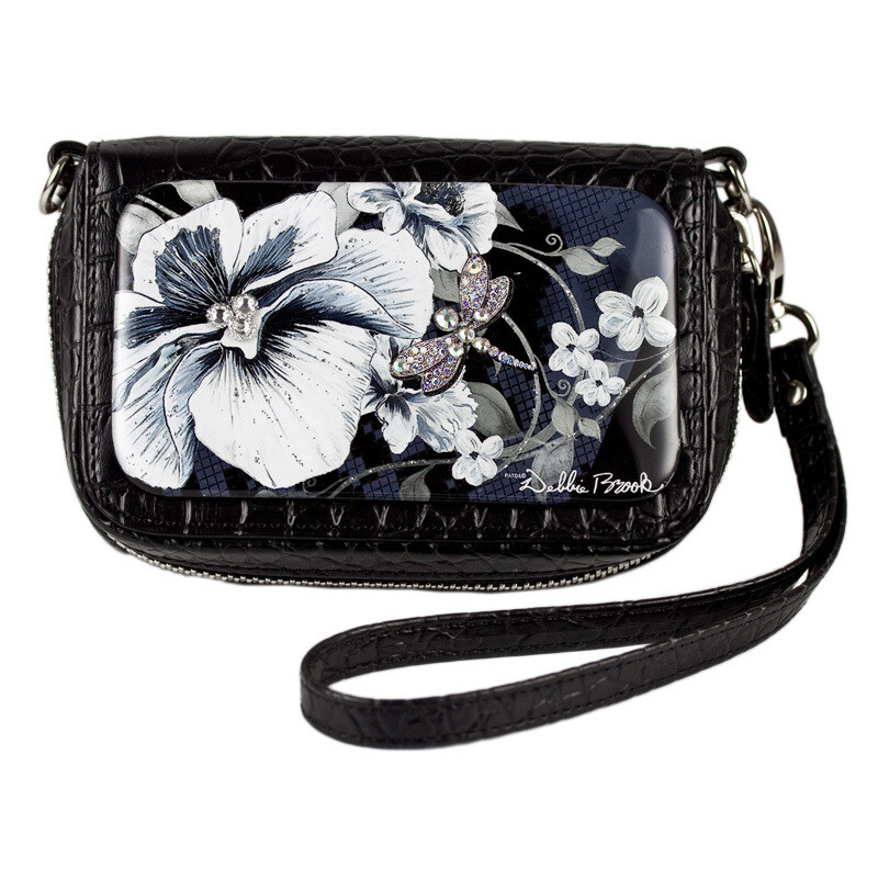Wrist Bag Cell Phone holder Black and White Flower artwork