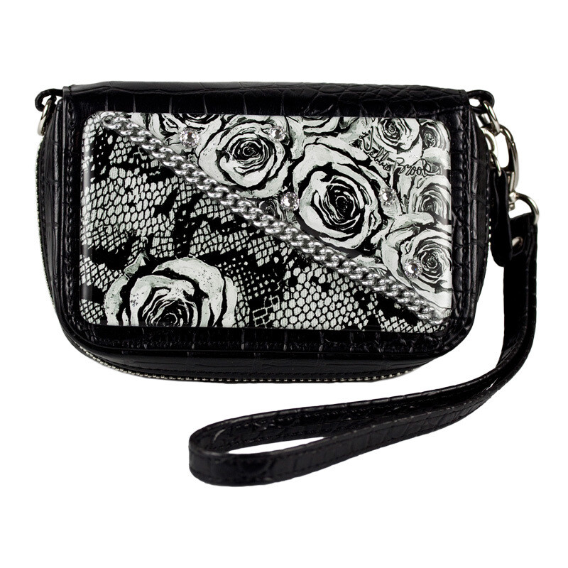 Wrist Bag Cell Phone holder White Rose Chain artwork